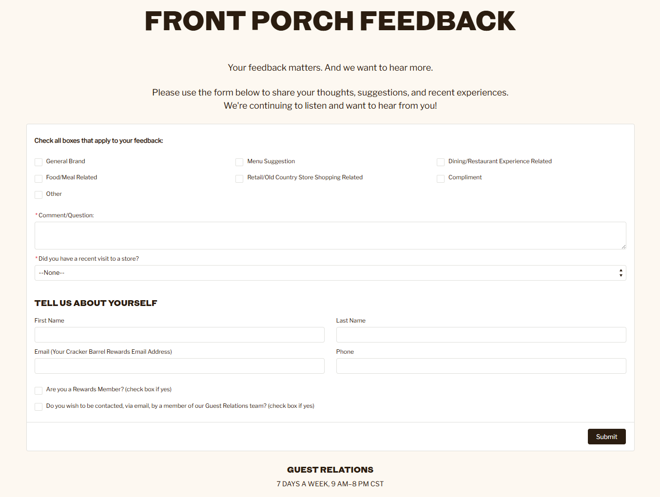 How Do You Access the Cracker Barrel Front Porch Survey?